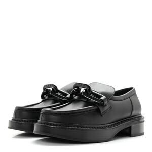 Louis Vuitton NEW Women's Academy Black Calfskin LV Oversized Chain Loafers 37